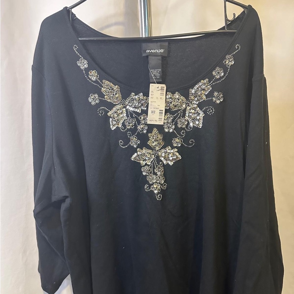 Avenue Black Embellished Women's Top